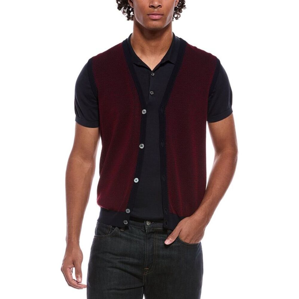 Slowear Mens Incotex Cardigan Vest, Red